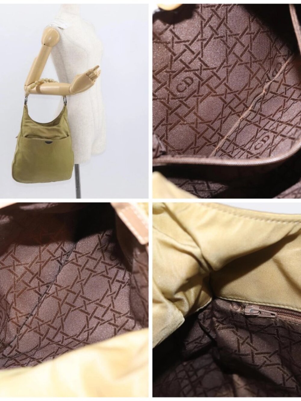 Christian Dior Maris Pearl Shoulder Bag Nylon Beige Silver Auth - Picture 16 of 16